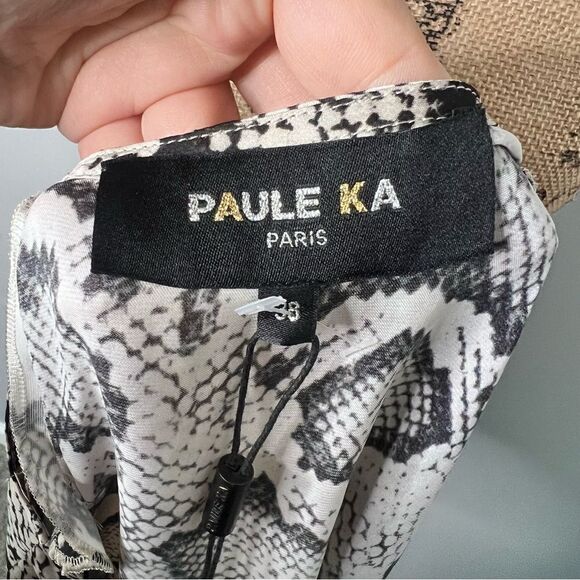 Sz 38 (Large) PAULE KA Light Pastel Gray Snake Print Blouse - Picture 7 of 9